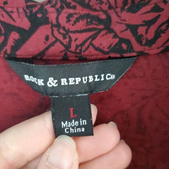 Rock & Republic Rose Print Button Front Blouse Shirt Top High Low Large - Picture 2 of 5